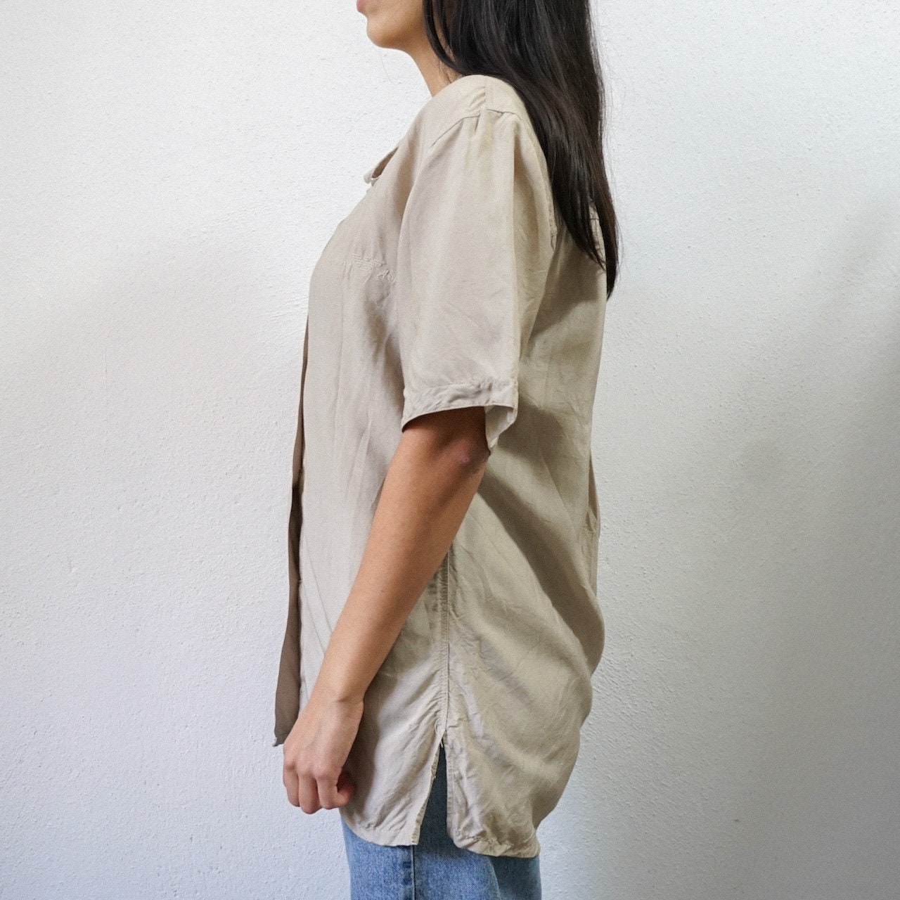 Vintage Emporio Armani Shirt Size L short sleeved button up shirt collared top beige shirt