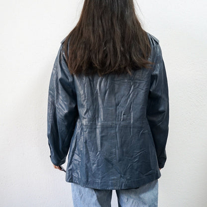 Vintage blue leather jacket Size M leather blazer 90s leather jacket