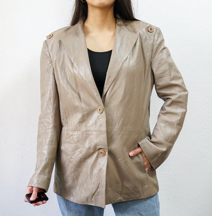 Vintage beige leather blazer Size M leather jacket light brown 90s leather jacket