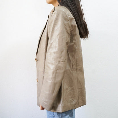 Vintage beige leather blazer Size M leather jacket light brown 90s leather jacket