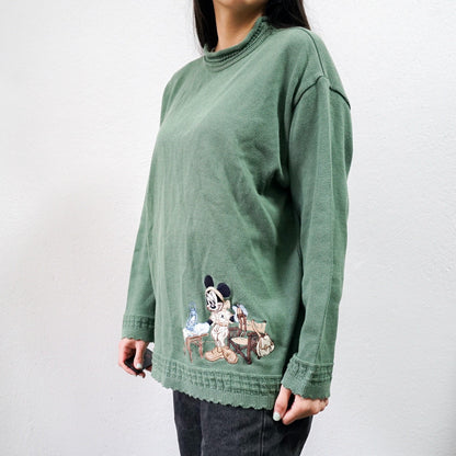 Vintage Donaldson Disney Pullover Size M green cotton sweater embroidery minnie mouse