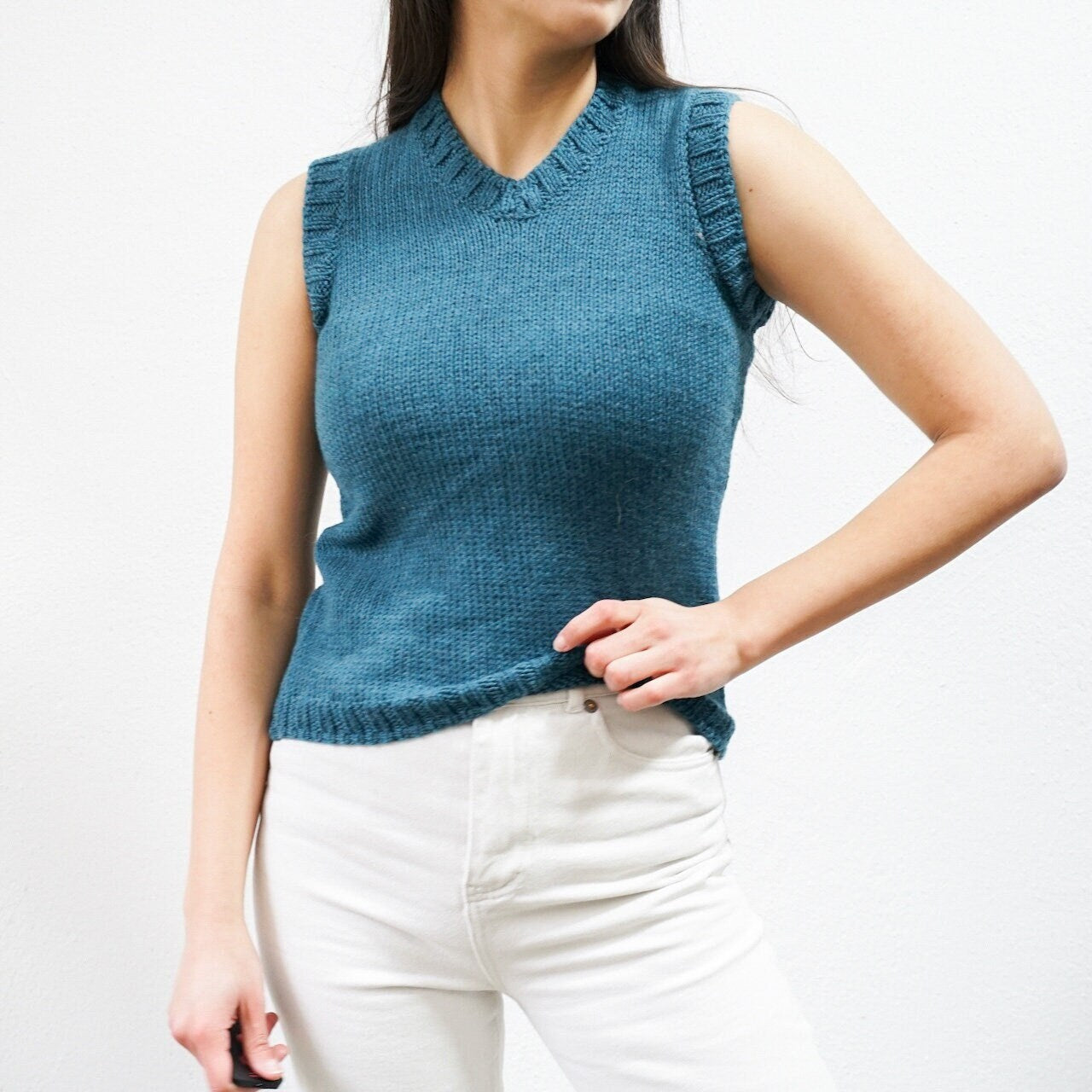 Vintage knit Vest size XS teal blue