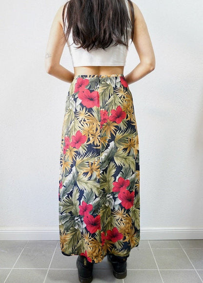 Vintage floral silk Skirt Size M maxi skirt boho skirt floral pattern skirt