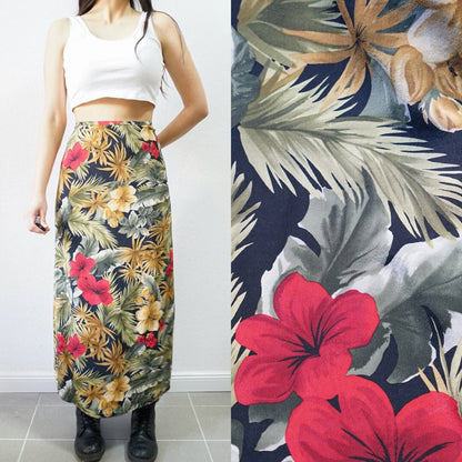Vintage floral silk Skirt Size M maxi skirt boho skirt floral pattern skirt