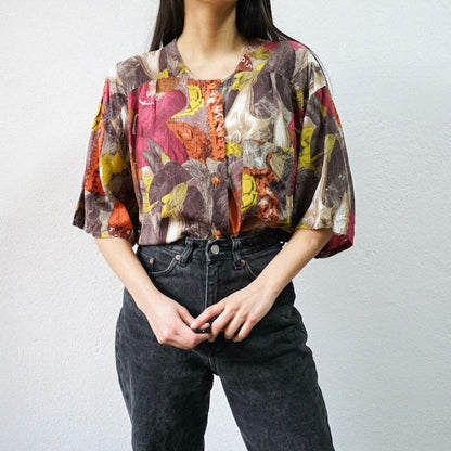 Vintage colorful blouse size L-XL short sleeved blouse button up shirt 90s top