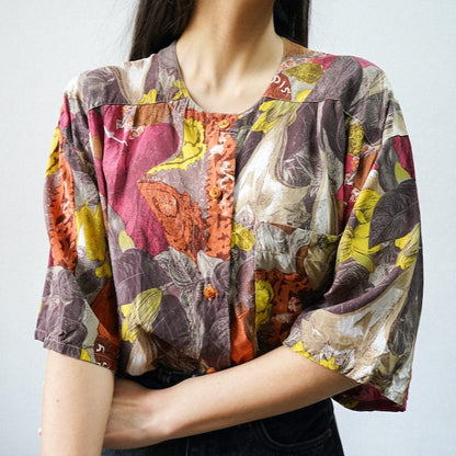 Vintage colorful blouse size L-XL short sleeved blouse button up shirt 90s top