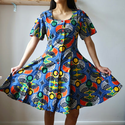 Vintage crazy pattern Dress size S colorful dress summer dress