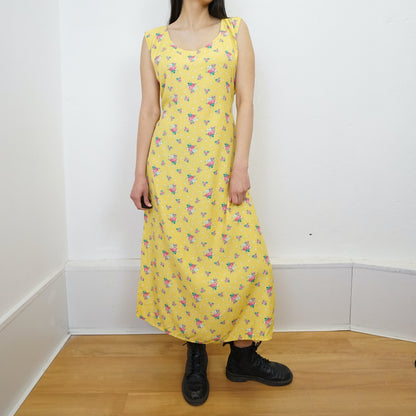Vintage yellow floral Dress size L