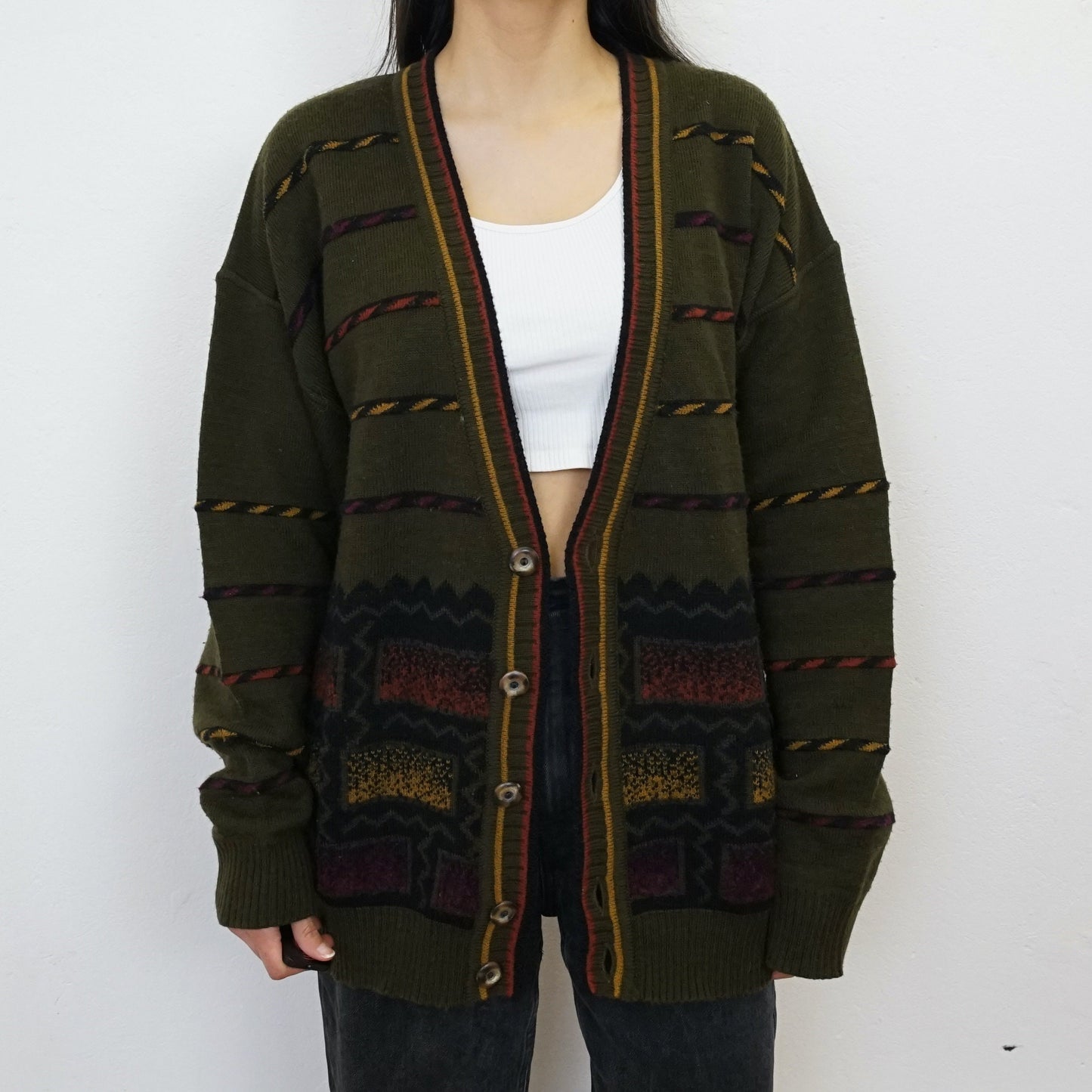 Vintage green wool Cardigan size L