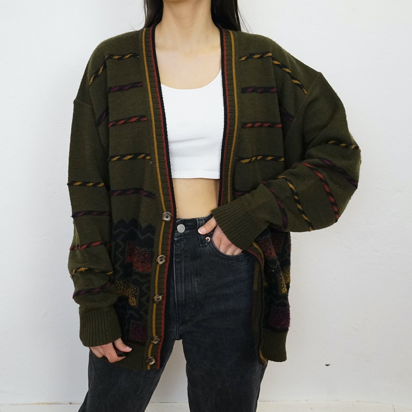 Vintage green wool Cardigan size L