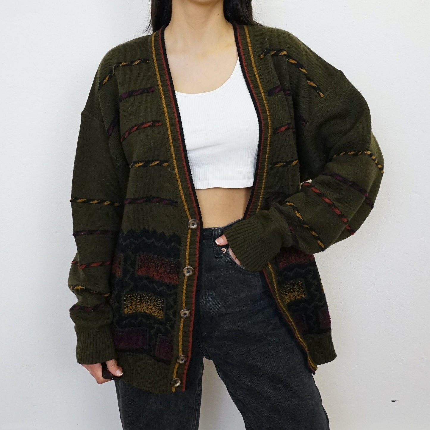 Vintage green wool Cardigan size L