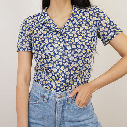 Vintage blue floral Blouse size XS