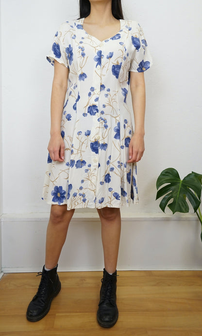 Vintage white blue floral Dress size S