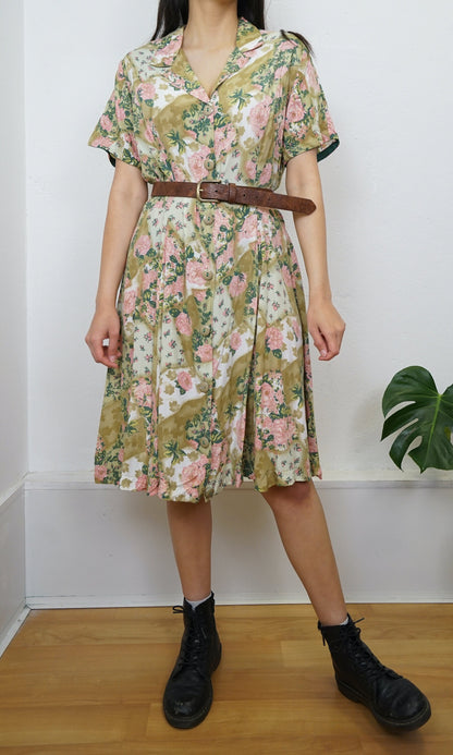 Vintage floral Dress size S green pink