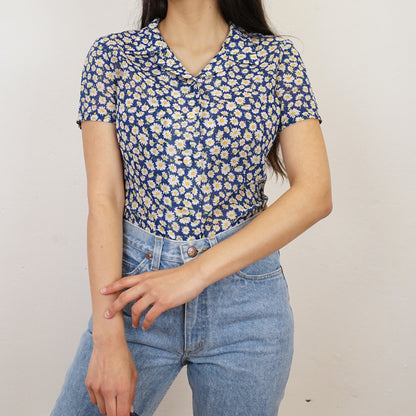 Vintage blue floral Blouse size XS