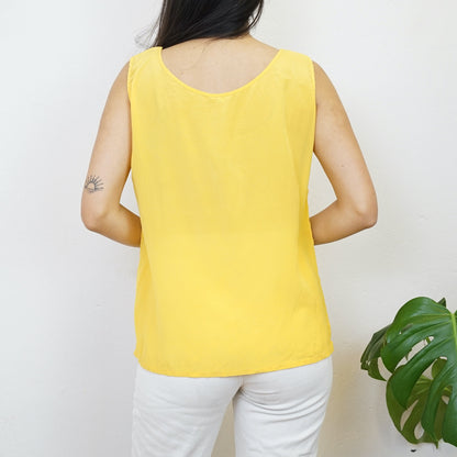 Vintage yellow silk Blouse size M