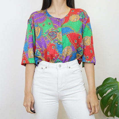 Vintage colorful baroque Blouse size L