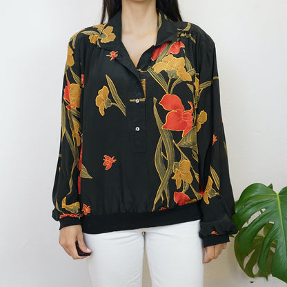 Vintage pure silk floral Blouse size L