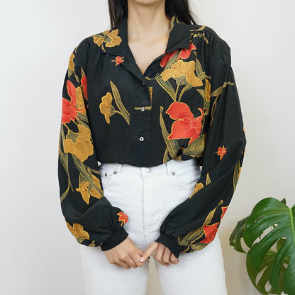 Vintage pure silk floral Blouse size L