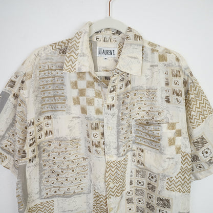 Vintage beige silk Shirt Men size M