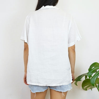 Vintage linen embroidery Blouse Size M