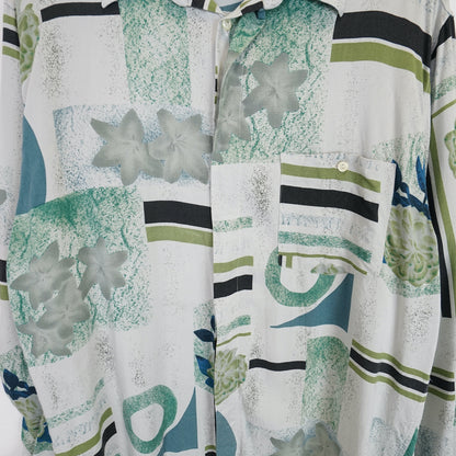 Vintage green pattern Shirt Men Size L