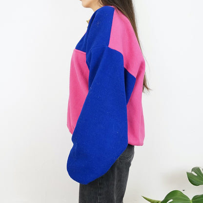 Vintage Fleece Pullover Size L pink blue