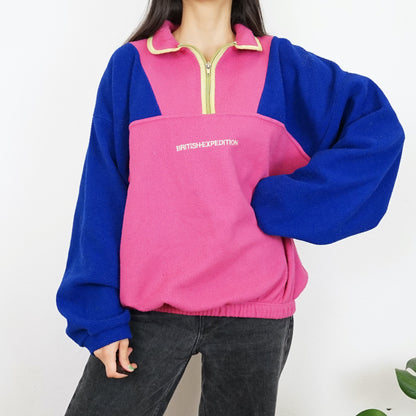 Vintage Fleece Pullover Size L pink blue