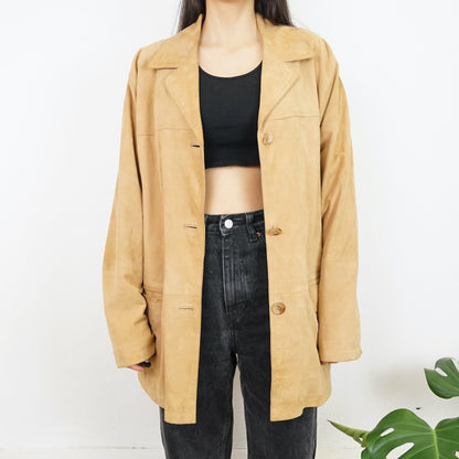 Vintage light yellow Suede Jacket Size L