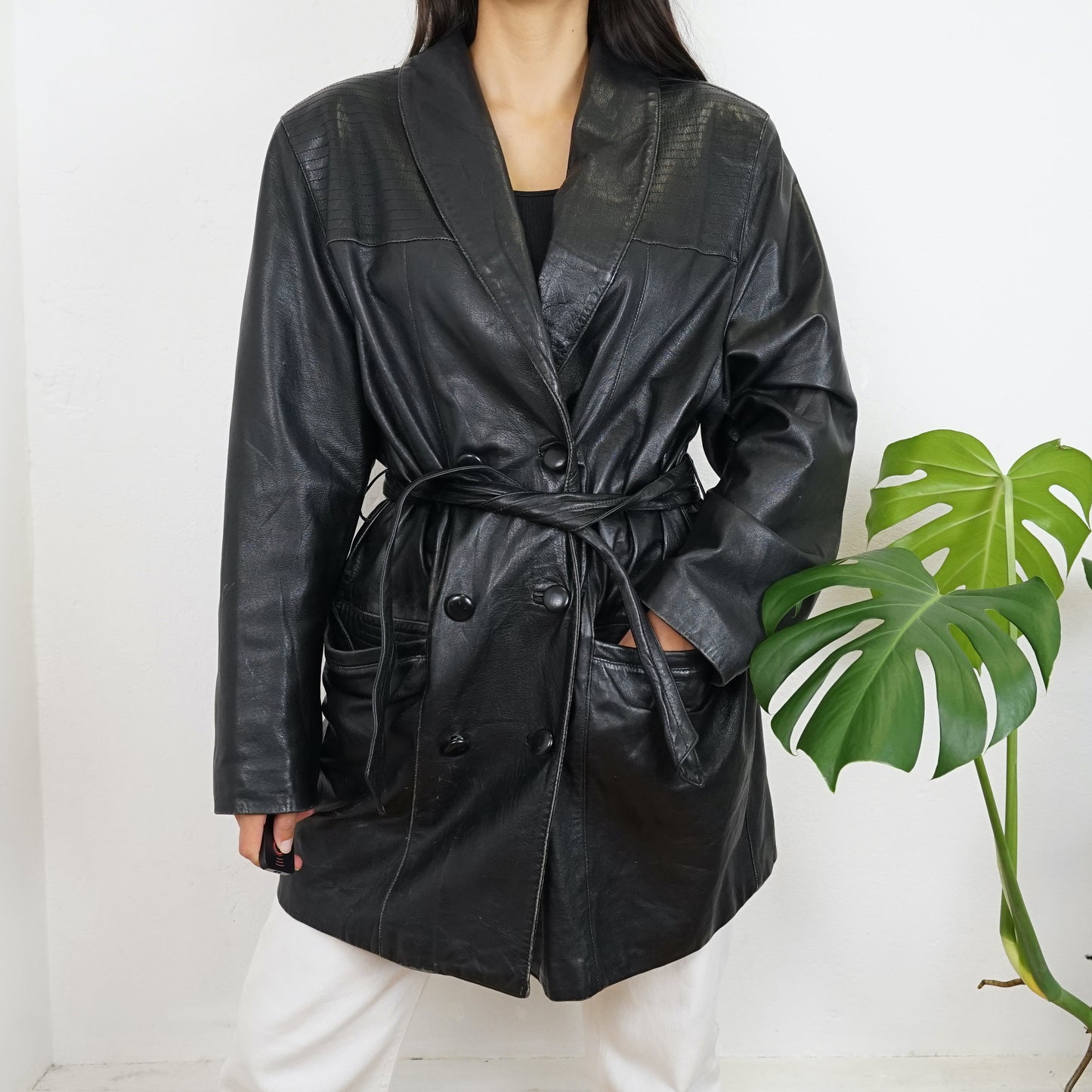 Vintage black leather jacket Size S