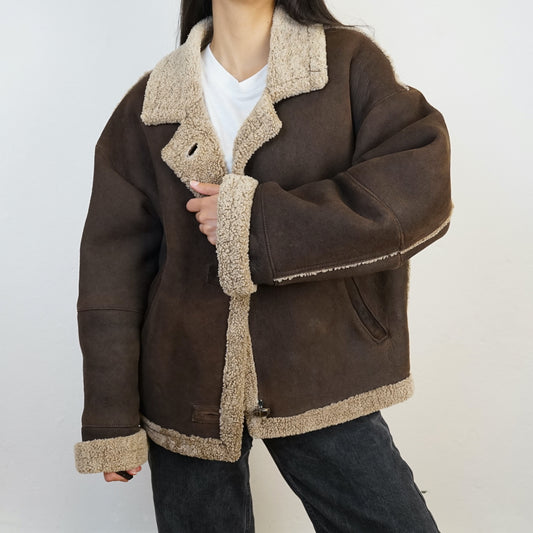 Vintage Shearling Jacket Size L dark brown