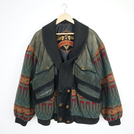 Vintage Leather Jacket Men Size L geometric pattern