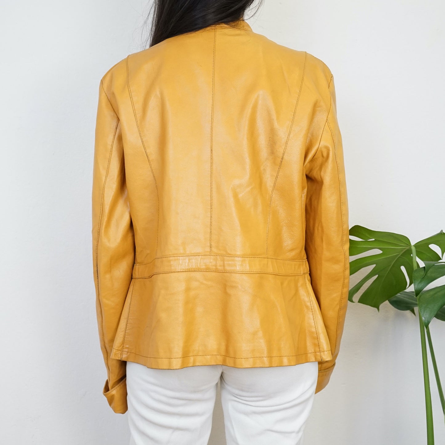 Vintage leather jacket Size L yellow