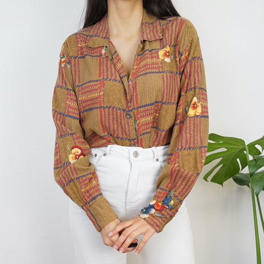 Vintage brown Shirt size L floral pattern