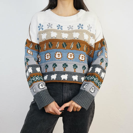 Vintage knit Pullover size S-M animals