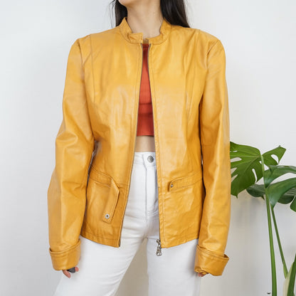 Vintage leather jacket Size L yellow