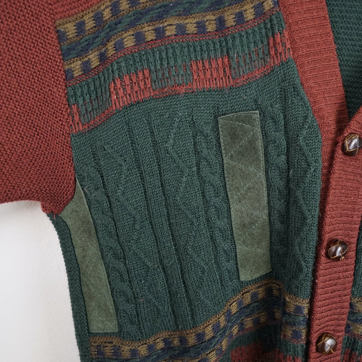 Vintage wool mix Cardigan size XL leather details