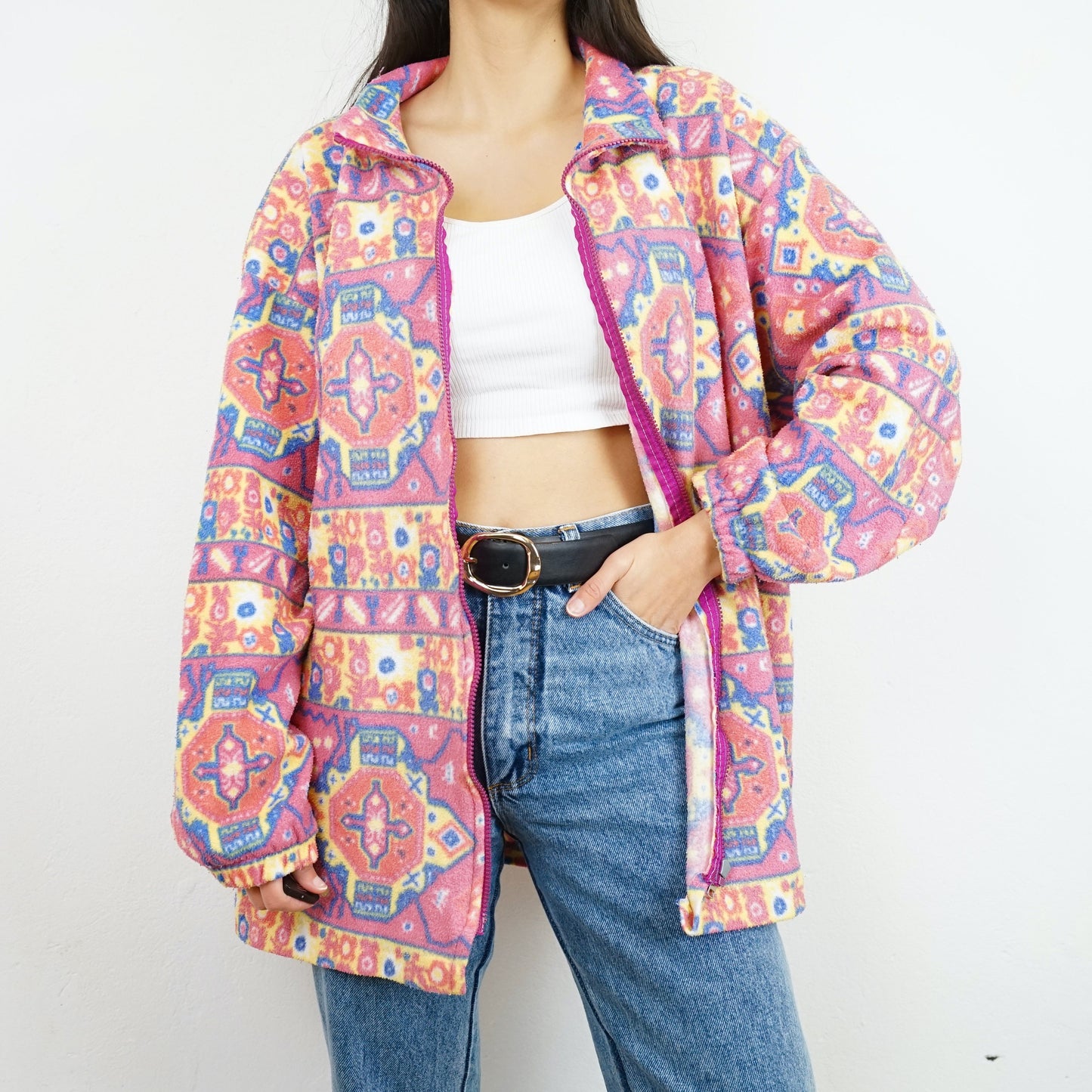 Vintage colorful Fleece Jacket Size M