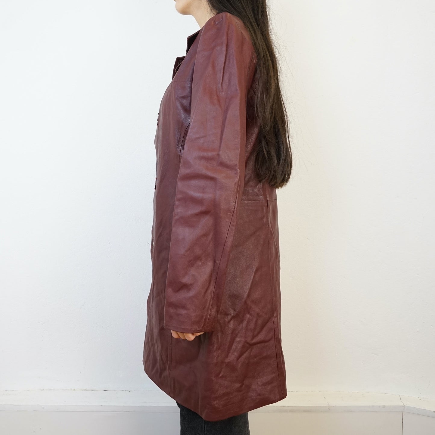 Vintage burgundy leather coat Size M