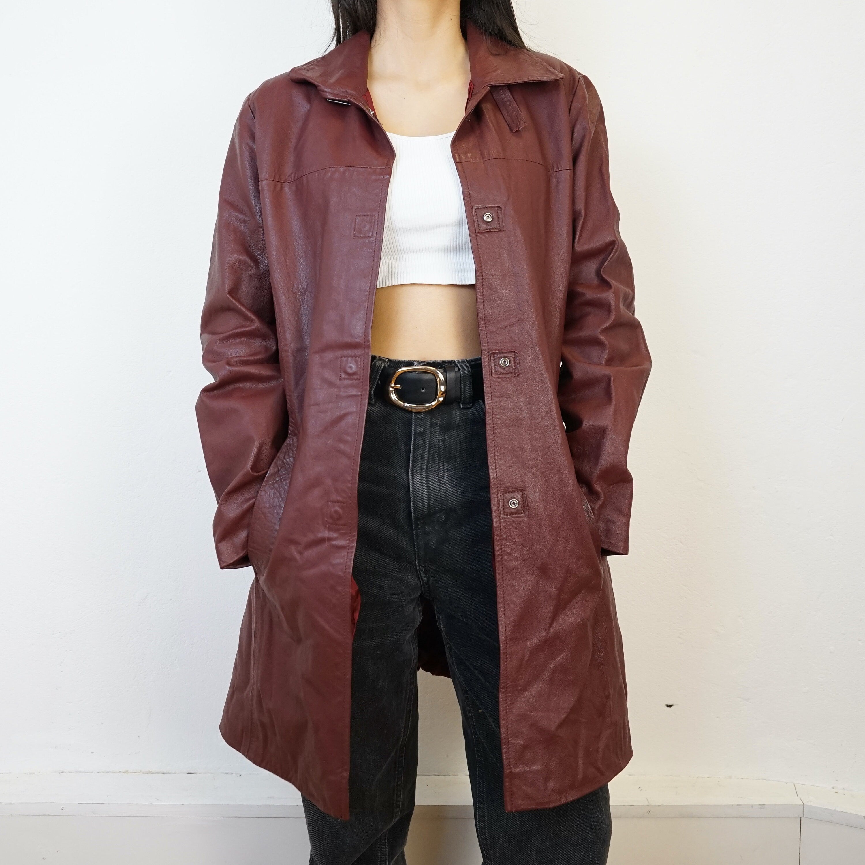 Burgundy leather outlet coat