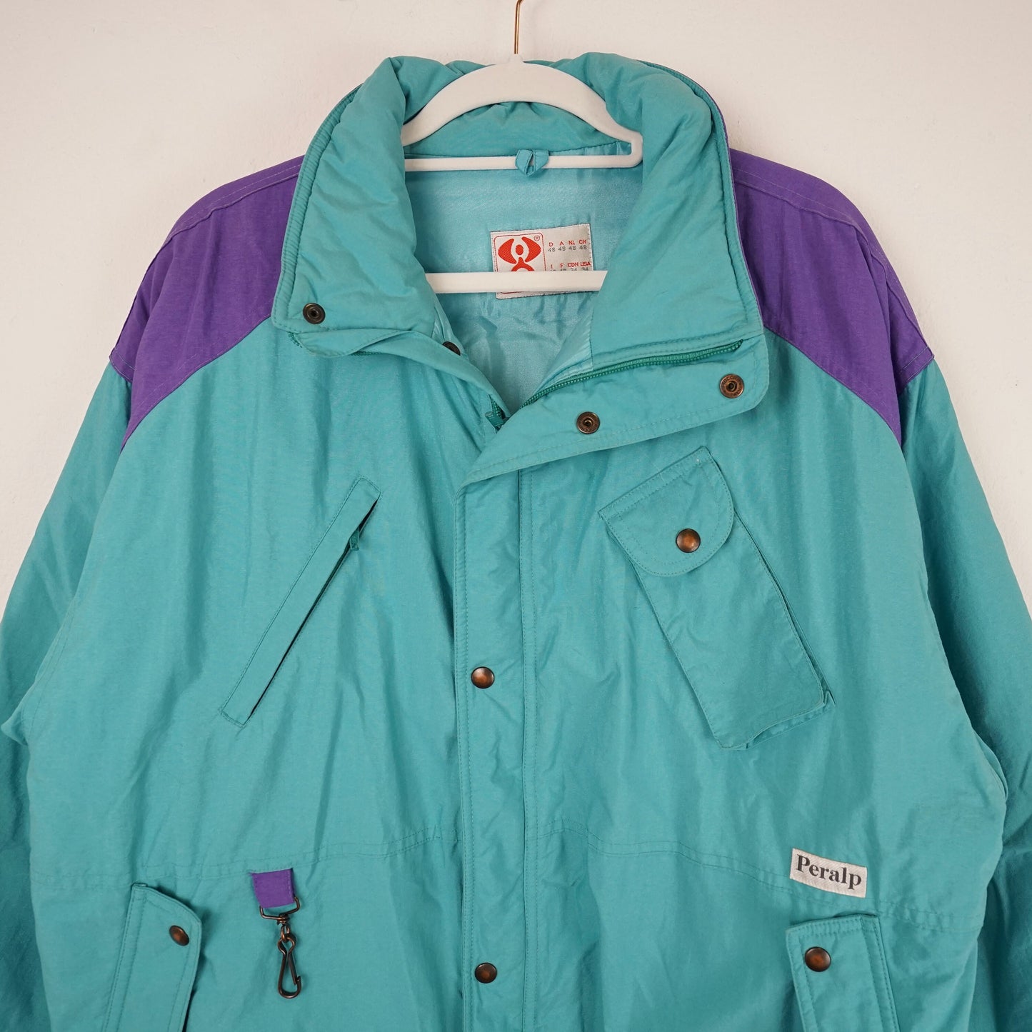Vintage Ski Jacket men Size L turquoise purple