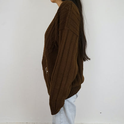 Vintage v neck Pullover Size L brown