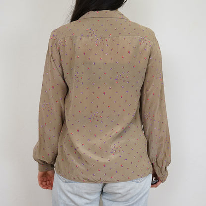 Vintage beige Blouse size S long sleeve