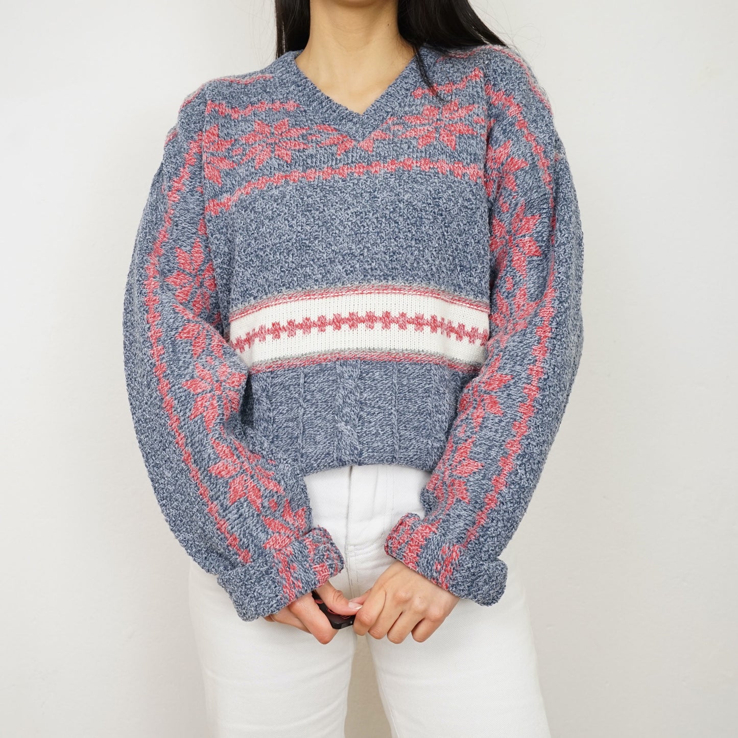 Vintage v neck Pullover Size L wool mix