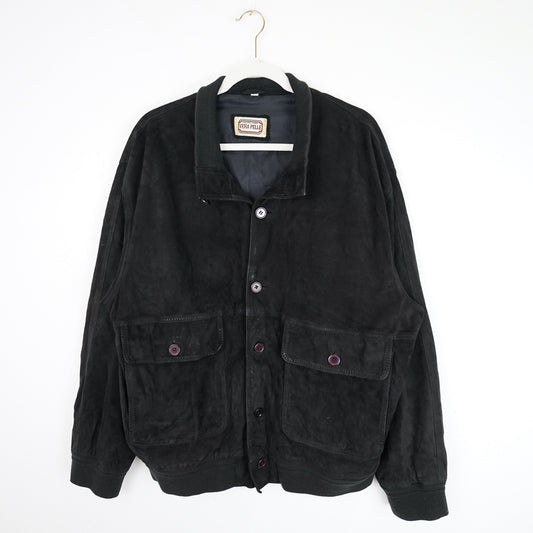 Vintage black Suede Jacket Men Size L-XL