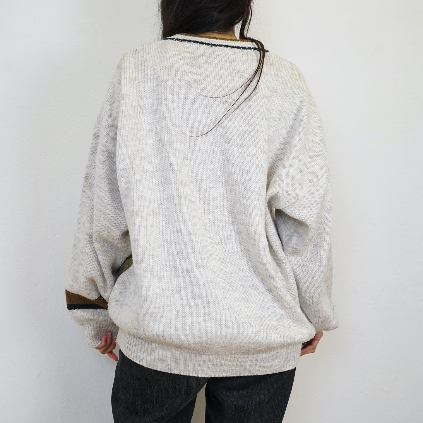 Vintage Pullover Size L-XL white brown embroidery