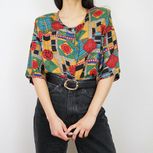 Vintage crazy pattern Blouse size L-XL pullover